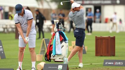 Rory McIlroy on the driving range prior to the Hero Dubai Desert Classic. Getty