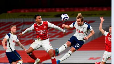 Tottenham's Harry Kane against Arsenal's Gabriel. EPA