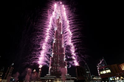 A firework display at Burj Khalifa was part of the celebrations as Dubai was named the host city for Expo 2020. Christopher Pike / The National