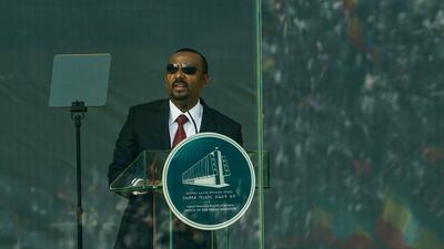 Ethiopian Prime Minister Abiy Ahmed addresses attendees at an inaugural event following his being sworn in for a second five year term as Prime Minister of Ethiopia on October 04, 2021 in Addis Ababa, Ethiopia.