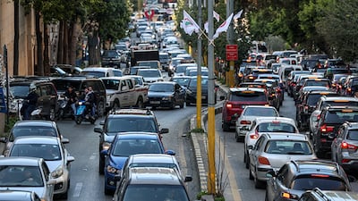 Vehicles stuck in traffic in Beirut on Thursday after Israel's military ordered all residents in the Lebanese capital's southern suburbs to leave. Reuters
