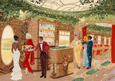 The concept for Celia, a private dining and events carriage designed by Baz Luhrmann and Catherine Martin. Photo: Belmond