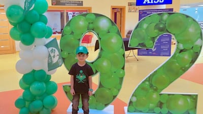 Siaan Fakih, a school pupil, celebrates National Day at the American International School in Jeddah. The National