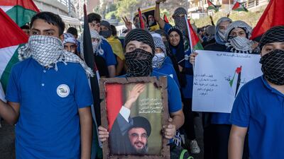 The rally was organised by Hezbollah which has been engaging in artillery exchanges with Israel on the southern Lebanon border since October 7. Matt Kynaston / The National