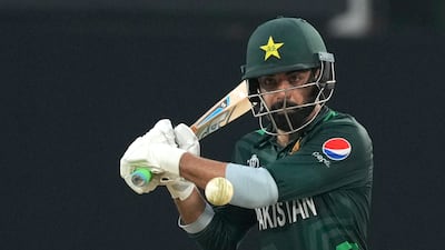 Pakistan's Shadab Khan plays a shot during the ICC Men's Cricket World Cup match between Pakistan and Afghanistan in Chennai. AP