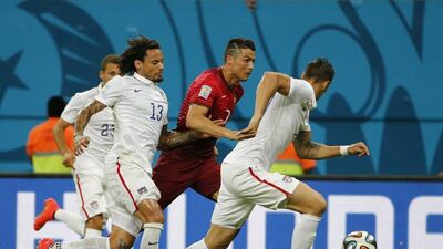 Cristiano Ronaldo was tightly marked by the US throughout. Jorge Silva / Reuters