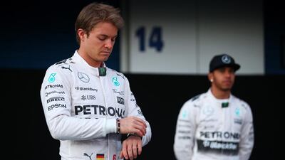 Mercedes team principal Toto Wolff says he will not waste time telling Nico Rosberg, left, or Lewis Hamilton to hold their emotions in check. Mark Thompson / Getty Images