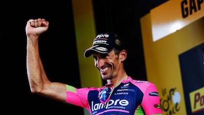 Ruben Plaza Molina of Spain and Lampre-Merida celebrates winning the sixteenth stage of the 2015 Tour de France, a 201km stage between Bourg de Peage and Gap, on July 20, 2015 in Gap, France. (Photo by Doug Pensinger/Getty Images)