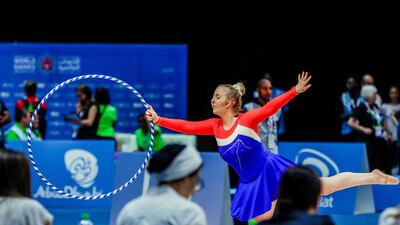 Gymnastics at ADNEC. Hekla Holmarsdottir of Iceland in action.
