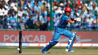 Rahmanullah Gurbaz of Afghanistan plays a shot. Getty