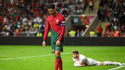 Cristiano Ronaldo after missing a chance to score for Portugal against Spain. Getty