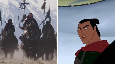 Battle scenes from each of the 'Mulan' films. Courtesy Disney