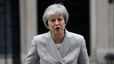 Britain's Prime Minister Theresa May makes a statement outside 10 Downing Street. AP