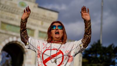 A woman at a rally in support of Iranian women in Istanbul. The US is lobbying for Iran to be removed from a UN women's equality body. AFP