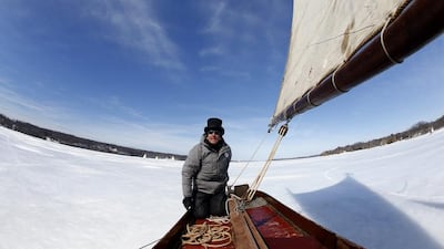 Brett Kolfrat steers his ice boat Genevieve on the frozen Hudson river. (Mike Segar / Reuters / March 7, 2014)
