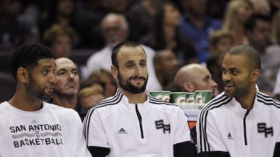 The San Antonio Spurs won the 2014 NBA Finals, their fourth championship with Tim Duncan, left, Manu Ginobili, centre, and Tony Parker, right, together. Darren Abate / AP