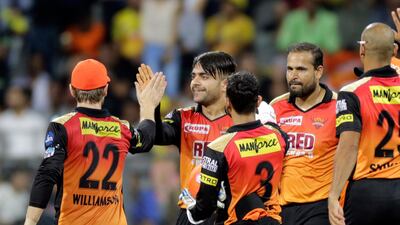 Sunrisers Hyderabad player Rashid Khan, centre, has had an impressive Indian Premier League campaign. Rajanish Kakade / AP Photo