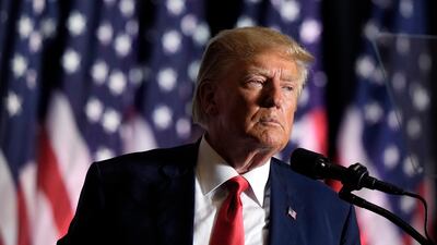 Former US president Donald Trump speaks during a rally in Iowa. AP