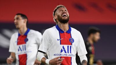 Neymar reacts after missing a chance during Paris Saint-Germain's Ligue 1 draw with Rennes on Sunday, May 9. AFP