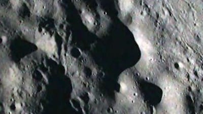 The surface of the moon taken by Moon Impact Probe (MIP) shortly before landing after separation from India's Chandrayaan-1 spacecraft.