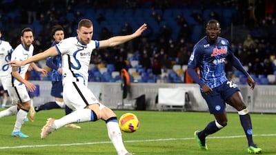 Edin Dzeko scores for Inter Milan at Napoli. EPA