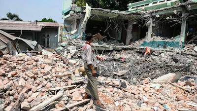 The ruins of a hotel in Sagaing, Myanmar, where survivor Tin Maung Htwe was found. AFP