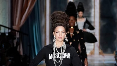 Irina Shayk walks the runway during the Moschino fashion show as part of Milan Fashion Week on February 20, 2020. Getty Images
