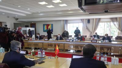 Moroccan Home Affairs minister Abdelouafi Laftit with his Spanish counterpart Fernando Grande-Marlaska during their meeting in Rabat, Morocco, to deal with the current migration crisis. EPA