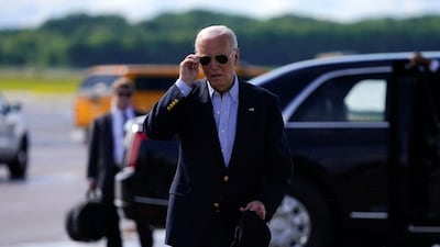 US President Joe Biden at Dane County Regional Airport in Madison, Wisconsin. Reuters