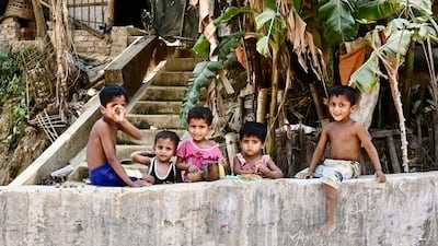 Rohingya refugee children play at Kutupalong refugee camp in Bangladesh. AFP