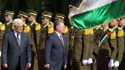 Palestinian leader Mahmoud Abbas (left) and Jordan’s King Abdullah inspect an honour guard during a welcome ceremony in the West Bank city of Ramallah.