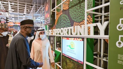 Sheikh Mohammed tours the Nigerian pavilion. He was accompanied by Sheikh Maktoum bin Mohammed, Deputy Prime Minister, Minister of Finance and Deputy Ruler of Dubai.