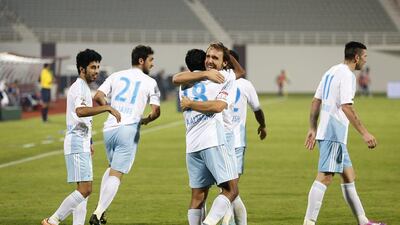 Joan Verdu, centre, scored twice for Baniyas and could've had a third but could not stop his side losing to Emirates Club. Photo courtesy: Al Ittihad