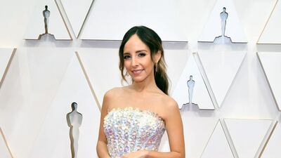Lilliana Vazquez, in Rami Kadi, poses on the red carpet during the 92nd Academy Awards in Hollywood on February 9, 2020. AFP