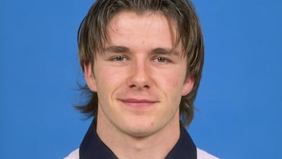David Beckham, in a team top, poses for a portrait for the England football team on February 10, 1997. Stu Forste / Allsport