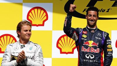 Belgian Grand Prix, August 24. Ricciardo wins again after the Mercedes teammates collided on the second lap. Hamilton, who accused Rosberg of running into him deliberately, retired with a damaged car while the German finished second and was booed on the podium. Points: Rosberg 220, Hamilton 191. (Photo: Yves Herman / Reuters)