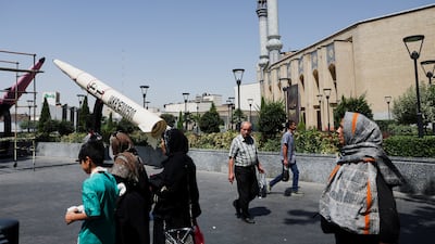 A model of an Iranian missile in Tehran. Donald Trump says the US has reached a 'great settlement' to end the Iran war. Reuters