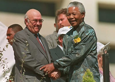 Former president FW de Klerk shared the Nobel Peace Prize with Mandela in 1993. AFP