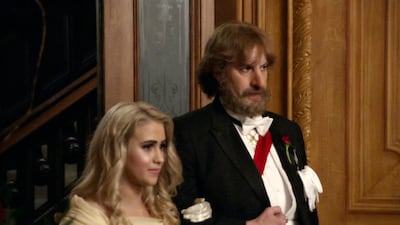 Cohen with Maria Bakalova in a scene from 'Borat Subsequent Moviefilm'. Amazon Studios / AP