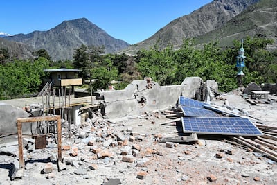 The damaged rooftop of a mosque after it was struck by a Pakistani mortar shell during fighting with Afghanistan, in Naray district, Kunar province. AFP