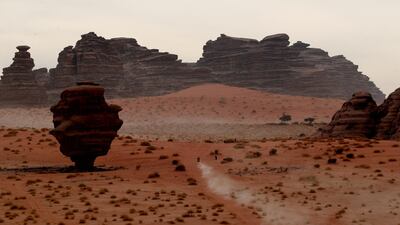 Action from Stage 10, from Neom to Alula in Saudi Arabia. Reuters