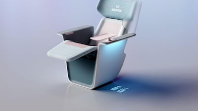 The seat has a swivelling side table with a cup holder and can be reclined or fully extended via a control panel fitted into the seat’s armrest.