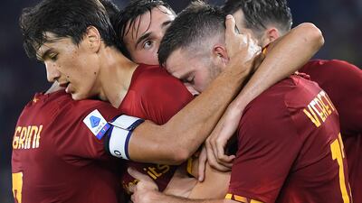 Roma's Jordan Veretout after adding the third. EPA