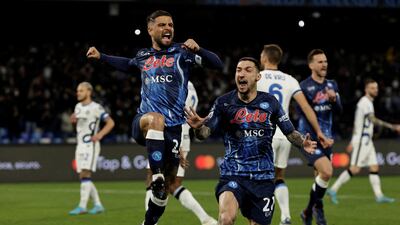 Lorenzo Insigne celebrates scoring for Napoli. Reuters