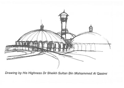 Sharjah ruler Sheikh Dr Sultan bin Muhammad Al Qasimi’s sketch of Sharjah Airport. Photo: Mel Stewart