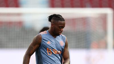 Manchester United's Aaron Wan-Bissaka trains. Reuters