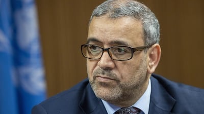 Khalid Al Mishri, chairman of the High Council of State of Libya, at a meeting on Libya Constitutional Track at the UN in Geneva, Switzerland, in 2022. EPA