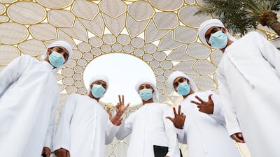 Students from Abu Dhabi Police Academy at Al Wasl Plaza. Pawan Singh / The National