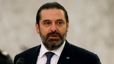Lebanon's caretaker Prime Minister Saad Hariri speaks after meeting with President Michel Aoun at the presidential palace. Mr Hariri has reached out to the IMF and World Bank as the country faces its worst economic crisis since the end of a 15-year civil war in 1990. Reuters