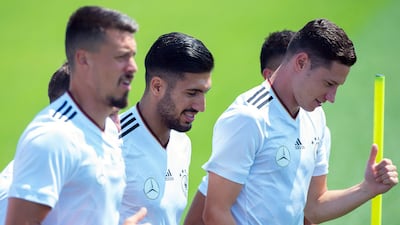 Emre Can, centre, trains with his Germany teammates at Park Arena in Sochi on Tuesday. Peter Powell / EPA